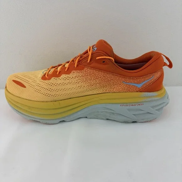 Hoka One One Bondi 8 Orange Yellow Running Shoes Mens 11.5D